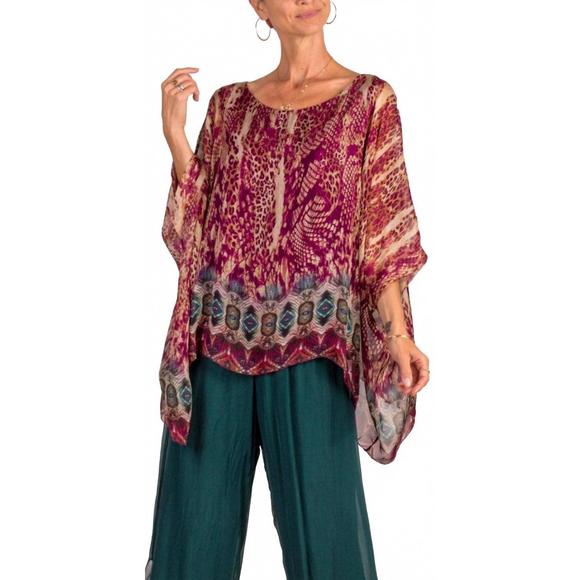 NEW GIGI MODA seta boho print kaftan in magenta - Picture 1 of 4